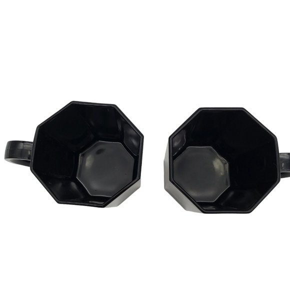 Pair 2x 1980s Arcoroc France Black Octime Octagon Cup Mugs Coffee Glass  VTG Set - Picture 3 of 7